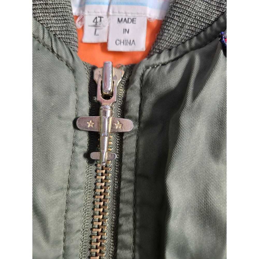Kids 4T Flight Bomber Jacket Olive Green Military Patches Aviator Top Gun - Picture 7 of 10